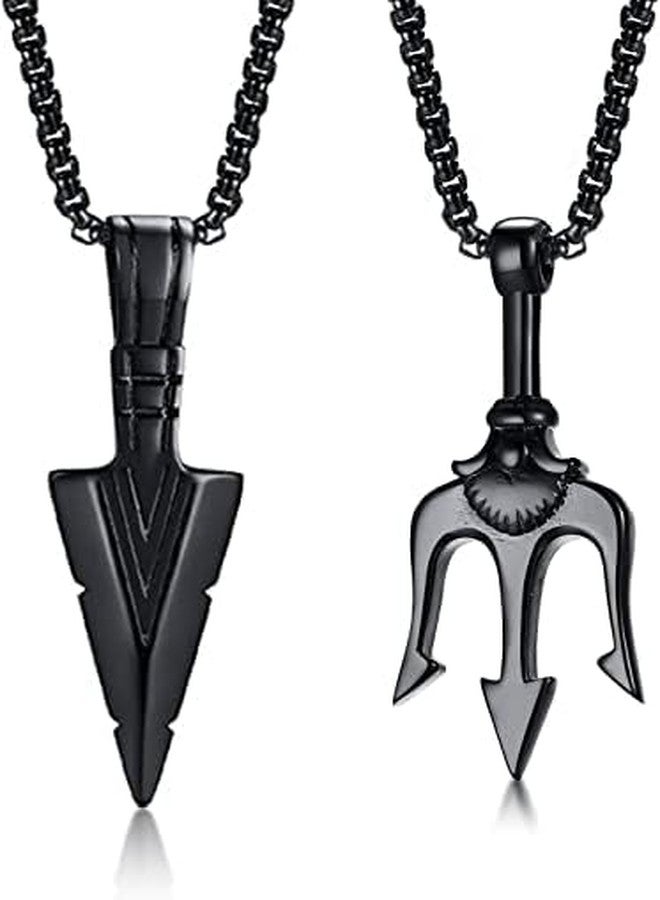 VIEN® Poseidon Trident Pendant Stainless Steel Ancient Greece Amulet Black Necklace for Men Gift for Sailor (2PC Combo) - Image 1