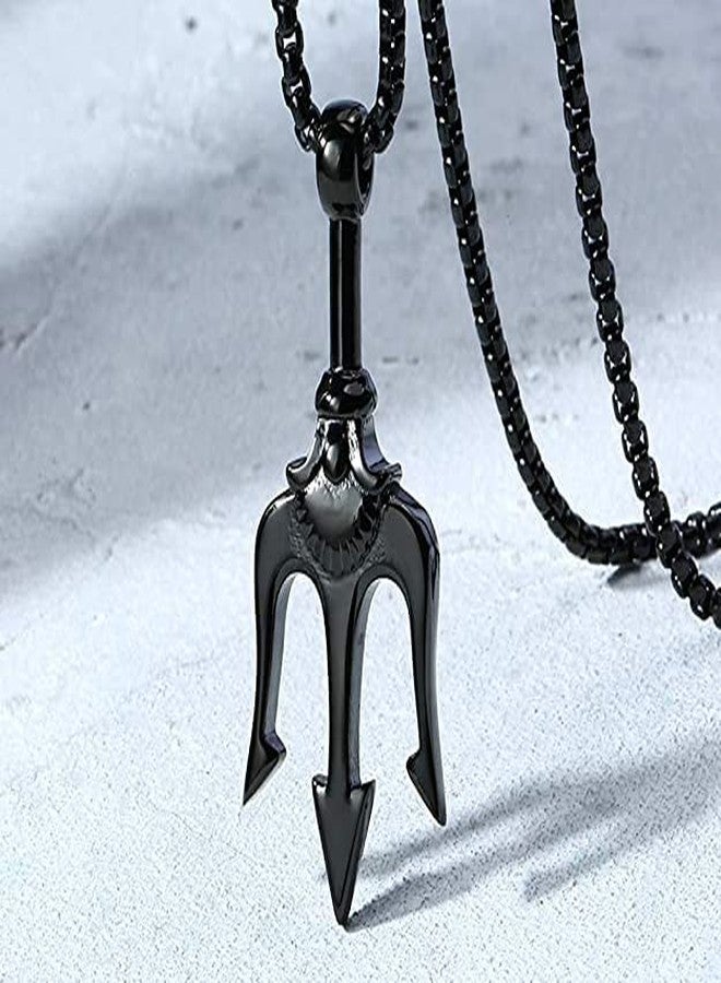 VIEN® Poseidon Trident Pendant Stainless Steel Ancient Greece Amulet Black Necklace for Men Gift for Sailor (2PC Combo) - Image 5