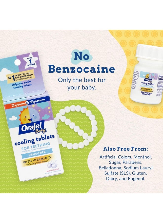 Orajel أقراص أورا جيل للأطفال لتخفيف آلام التسنين مع فيتامين د، 100 قرص سريع الذوبان، أبيض - Image 3