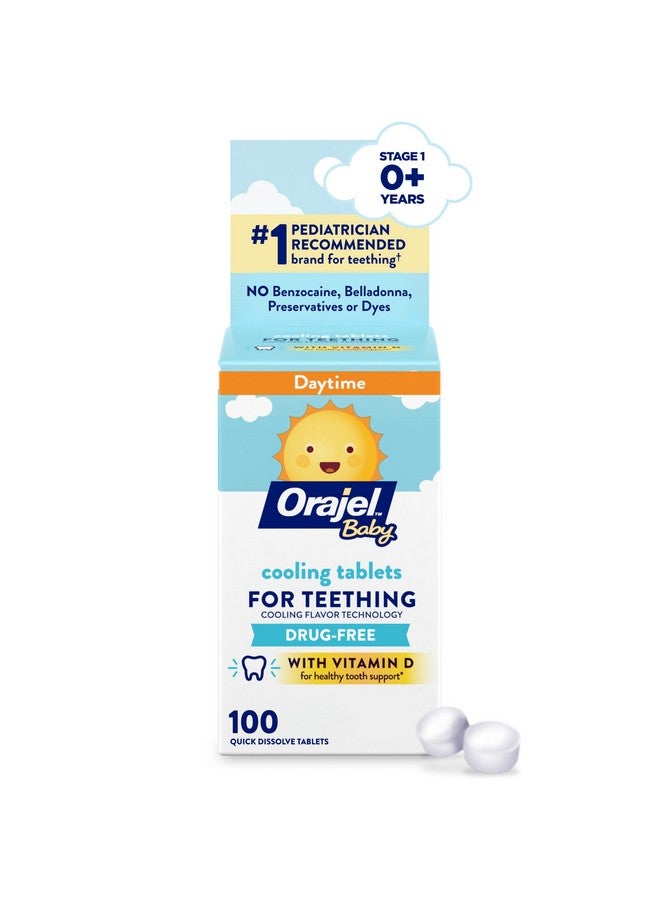 Orajel أقراص أورا جيل للأطفال لتخفيف آلام التسنين مع فيتامين د، 100 قرص سريع الذوبان، أبيض - Image 1