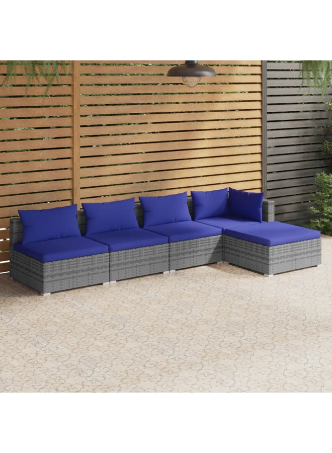vidaxl 5 Piece Garden Lounge Set with Cushions Poly Rattan Grey 3101630 - Image 2