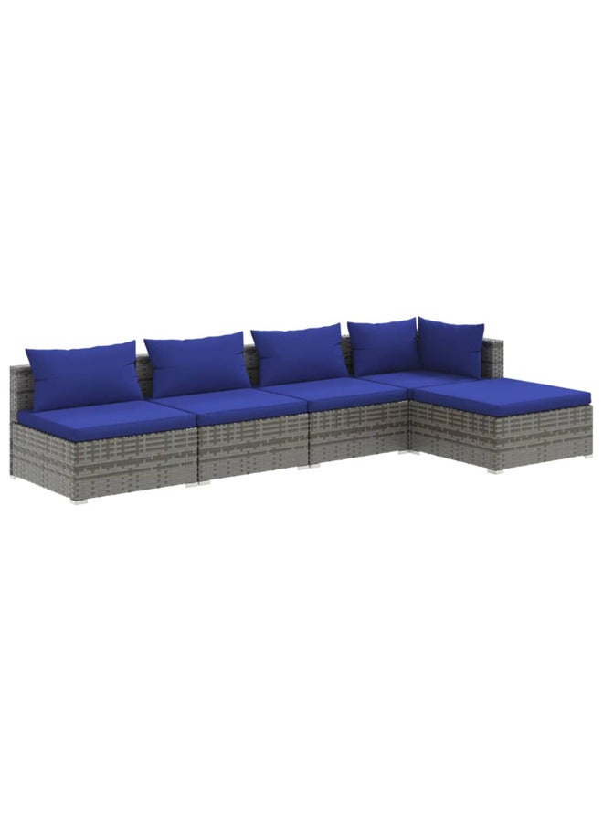 vidaxl 5 Piece Garden Lounge Set with Cushions Poly Rattan Grey 3101630 - Image 1