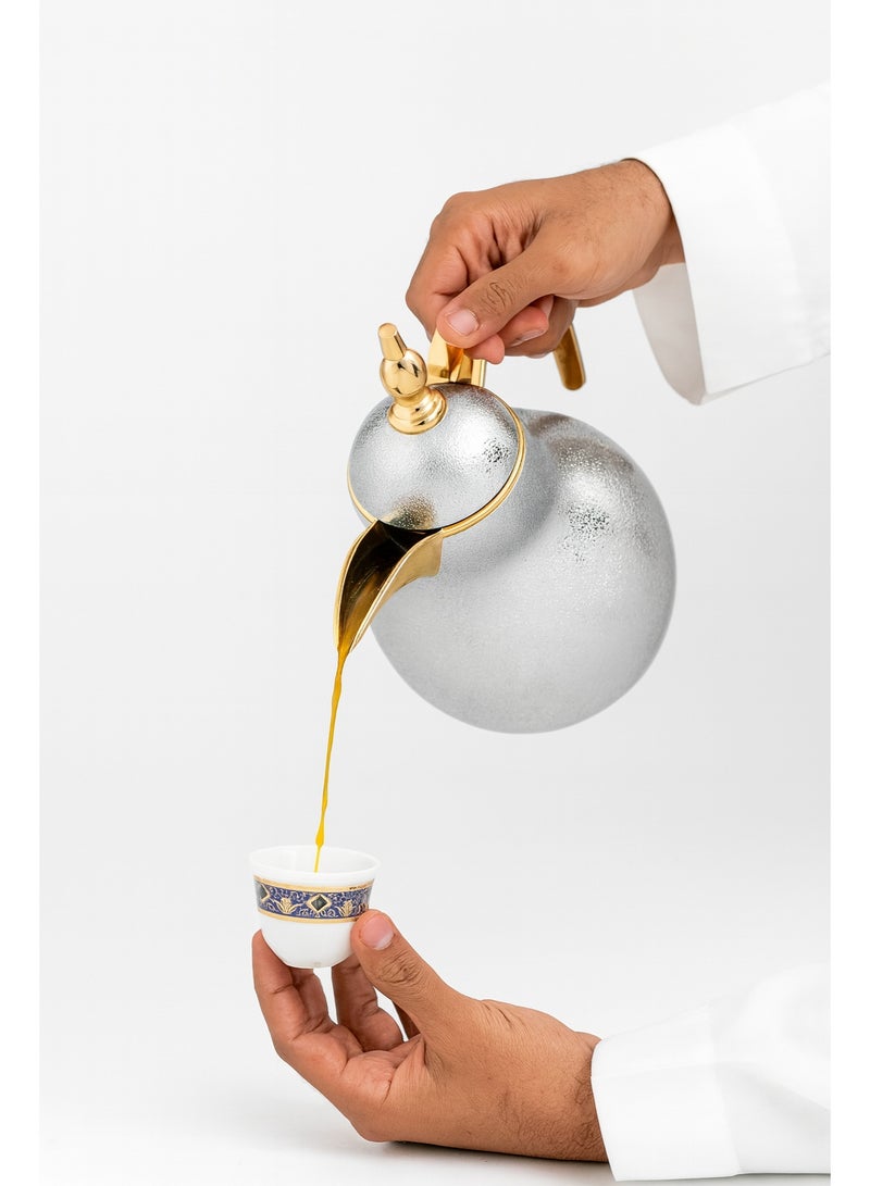 المرحومي ترمس دلة بروز – تصميم فضي ذهبي – 350 مل - Image 1