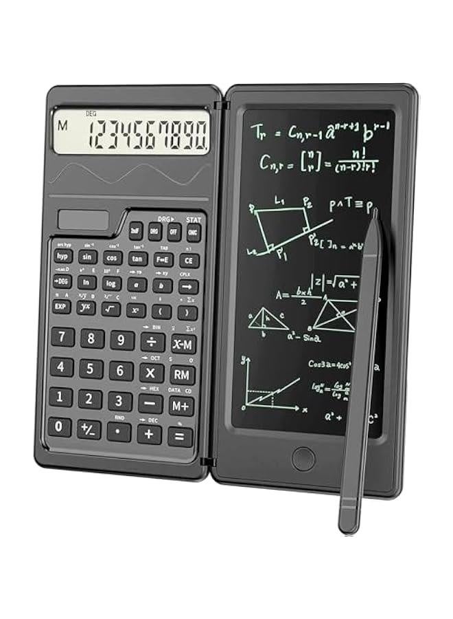 Scientific Calculators with Notepad  Drawing Pen, Dual Energy Solar Calculator Small, 10-Digit LCD Screen, Desktop Basic Calculator for Office, Middle, High School  College Students, Black - Image 1