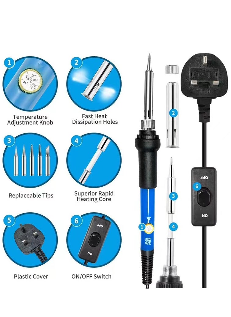 Soldering Iron Kit, 60W Welding Tool with ON/Off Switch Adjustable Temperature knob(200-450℃), Digital Multimeter, Soldering Iron Tips, Desoldering Pump for Electronics Repairing  - Image 3