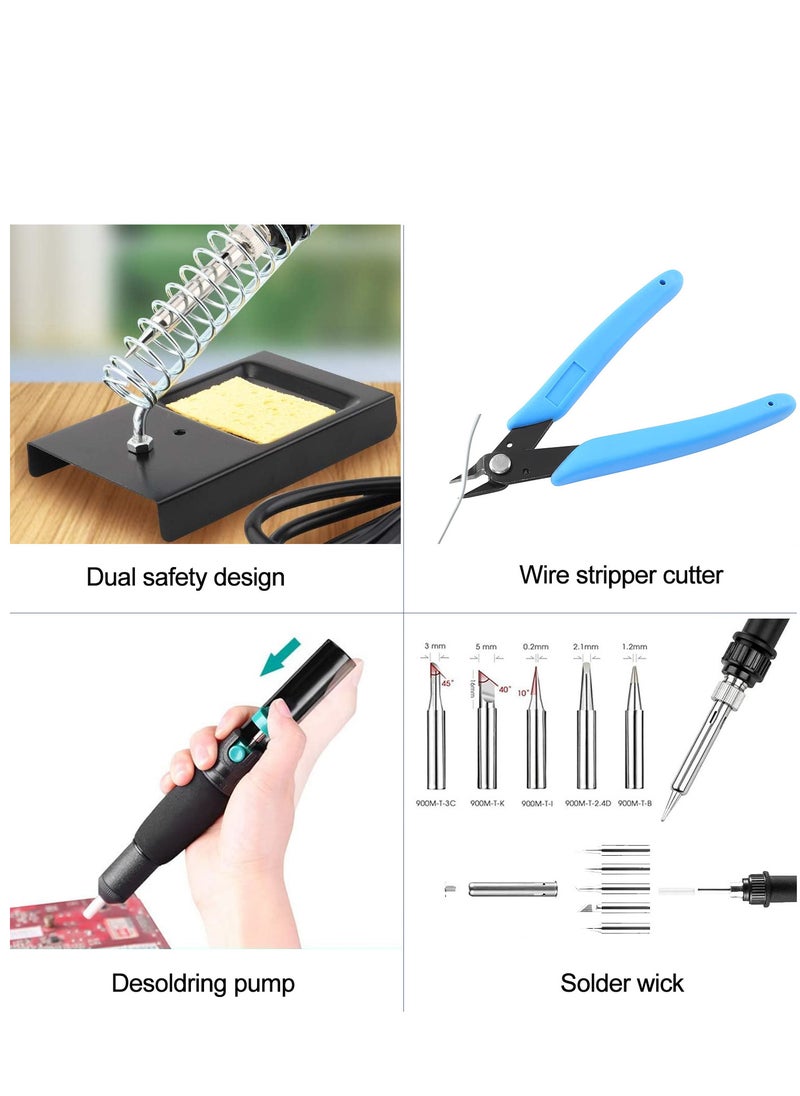Soldering Iron Kit, 60W Welding Tool with ON/Off Switch Adjustable Temperature knob(200-450℃), Digital Multimeter, Soldering Iron Tips, Desoldering Pump for Electronics Repairing  - Image 5
