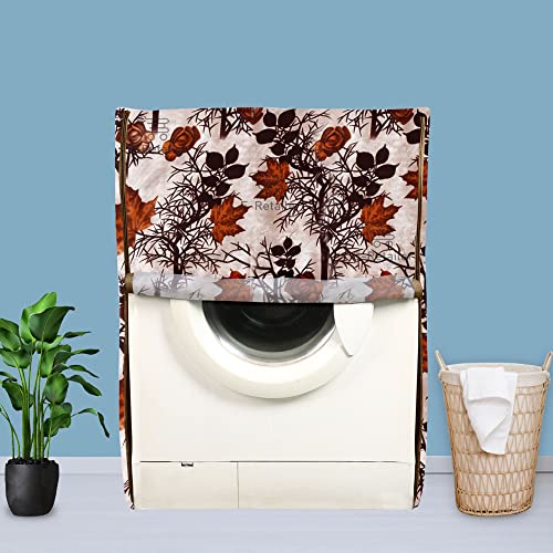 E-Retailer® Exclusive 3-Layered Polyester Combo Set of Appliances Cover (1 Pc. of Fridge Top Cover and 1 Pc. Front Load Washing Machine Cover) (Brown, Design-Floral, Set Contains-2 Pcs.) - Image 2