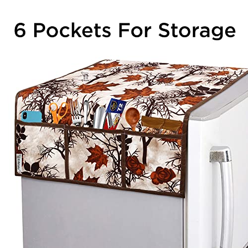 E-Retailer® Exclusive 3-Layered Polyester Combo Set of Appliances Cover (1 Pc. of Fridge Top Cover and 1 Pc. Front Load Washing Machine Cover) (Brown, Design-Floral, Set Contains-2 Pcs.) - Image 5