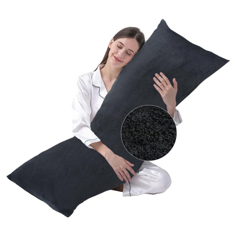 DOWNCOOL Large Body Pillow Insert with Faux Fur Cover Fluffy Long Bed Pillow for Sleeping Breathable Full Body Pillow for Adults 20x54 inch Grey with Cover