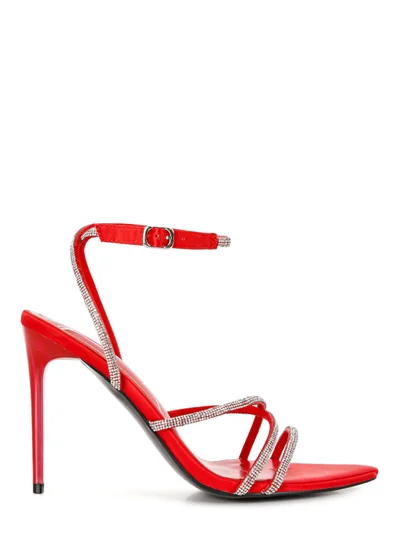London Rag Rhinestone Embellished Stiletto Sandals in Red