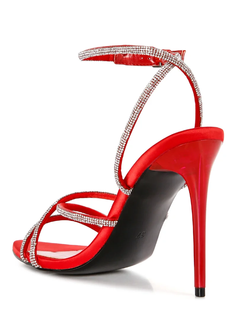 London Rag Rhinestone Embellished Stiletto Sandals in Red