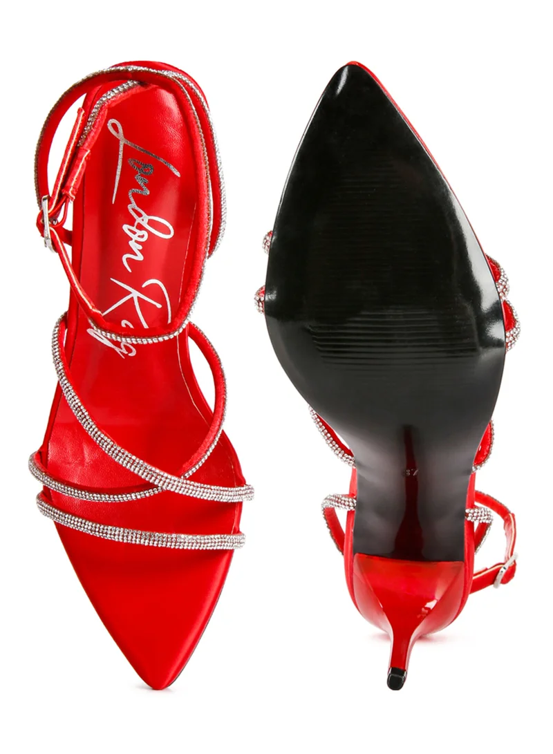 London Rag Rhinestone Embellished Stiletto Sandals in Red