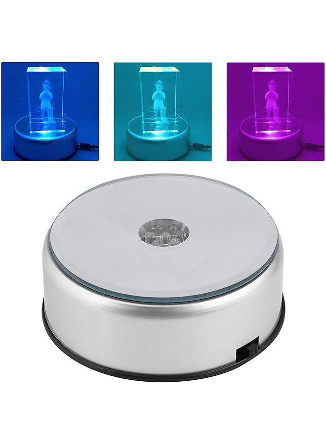 erorex Led Lighted Display Base Led Colorful Light Unique Rotating Crystal Display Base Stand Holder With Ac Us Adapter Silver - Image 5