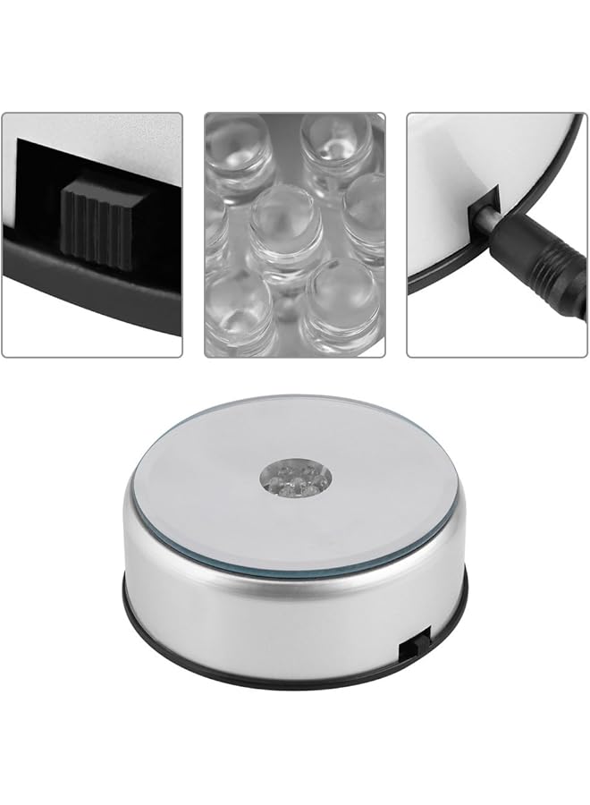 erorex Led Lighted Display Base Led Colorful Light Unique Rotating Crystal Display Base Stand Holder With Ac Us Adapter Silver - Image 3