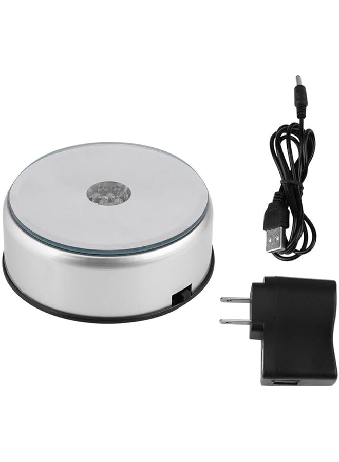 erorex Led Lighted Display Base Led Colorful Light Unique Rotating Crystal Display Base Stand Holder With Ac Us Adapter Silver - Image 1