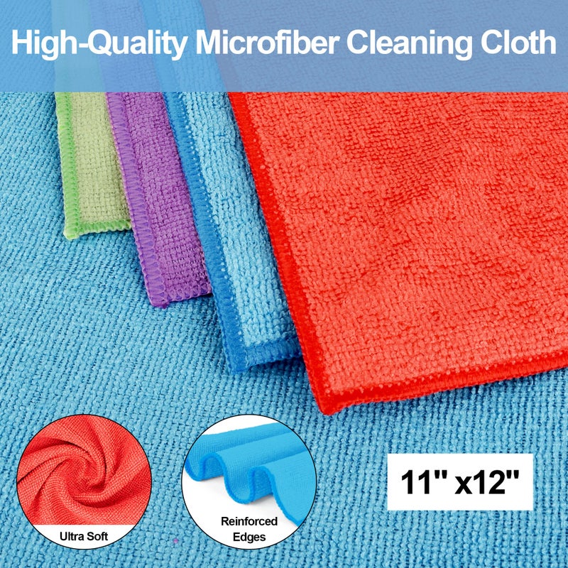 HOMERHYME Microfiber Cleaning Cloth, 12 Pack Cleaning Rags,12" X 11" Lint Free Dish Towels Wash Cloths, Reusable Microfiber Towels for Home and Kitchen Bathroom Apartment Cleaning Supplies, Assorted - Image 2
