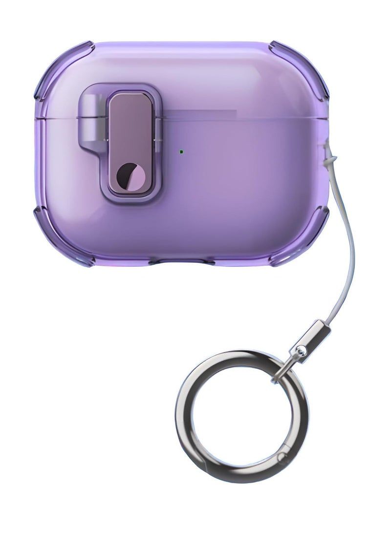Case Compatible with AirPods 4 (2024) Cover Automatic Switch Lock, Clip Airpods 4th Generation Men Women, Shockproof Protective Hard Shell with Carabiner (Clear Purple)