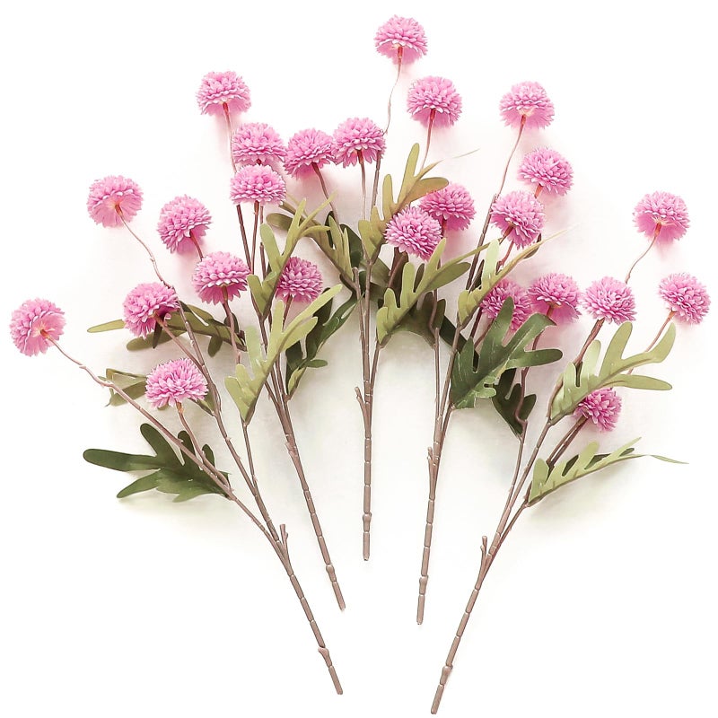 Floroom 5pcs Fuchsia Pink Faux Silk Mums Artificial Flowers Bulk Fake Small Mini Chrysanthemums with Stems for DIY Wedding Centerpieces Floral Arrangements Vase Fillers Home Decorations - Image 2