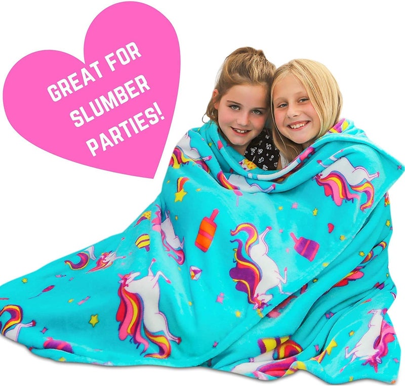 GirlZone Girls Plush Throw Blanket with Mermaid & Unicorn Print - Small Single, 46 x 67 in, Blue - Heavyweight Plush Fleece Throw & Fuzzy Blanket for Tween Ages 7+ - Machine Washable - Image 3