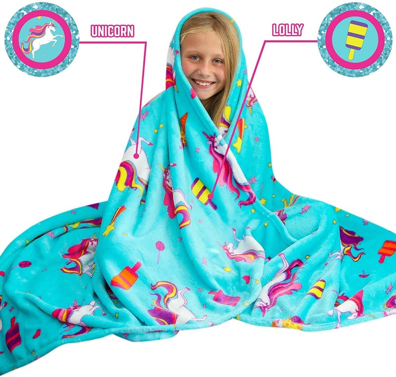 GirlZone Girls Plush Throw Blanket with Mermaid & Unicorn Print - Small Single, 46 x 67 in, Blue - Heavyweight Plush Fleece Throw & Fuzzy Blanket for Tween Ages 7+ - Machine Washable - Image 5