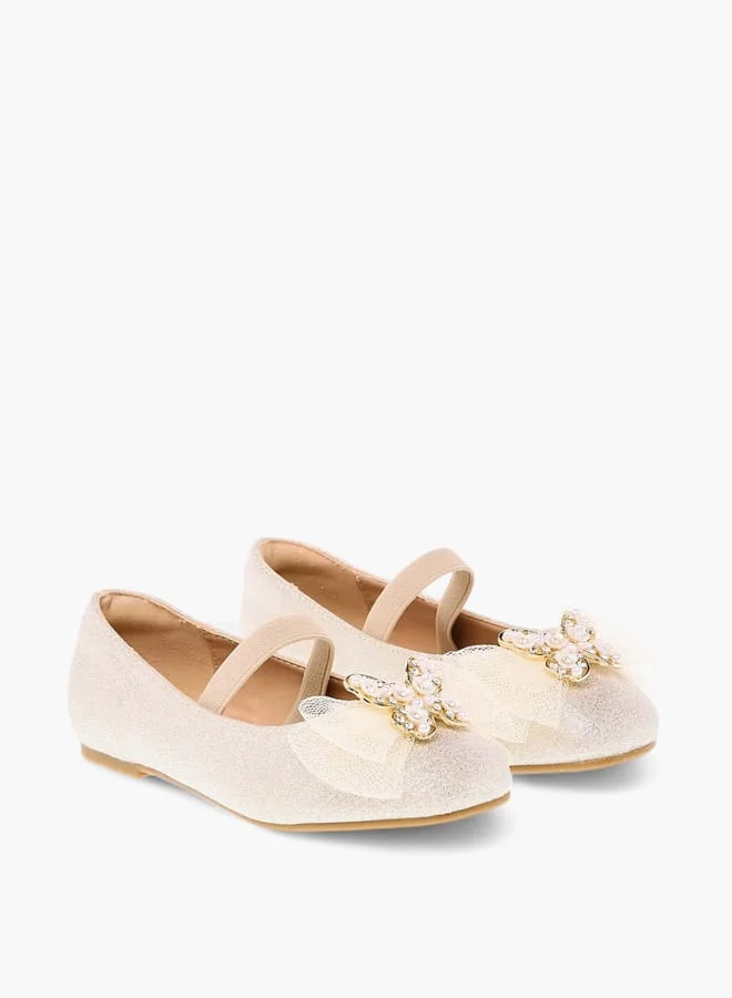جونيورز حذاء باليرينا بناتي مزين بفراشة مع حزام مطاطي