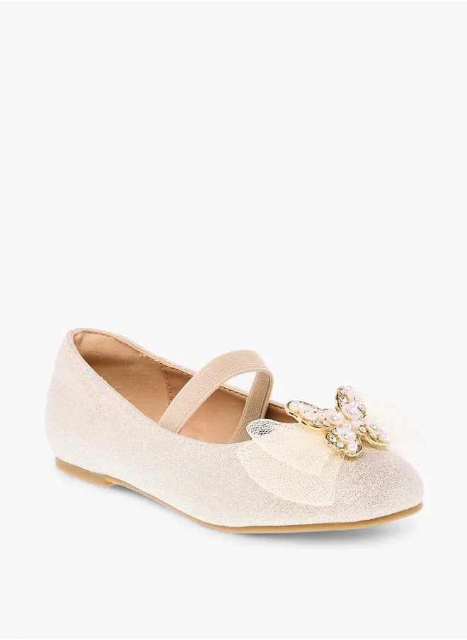 جونيورز Girls Embellished Butterfly Applique Ballerina Shoes With Elasticated Strap Ramadan Collection