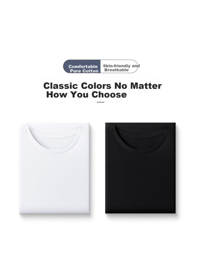 Your Sun Comfortable And Cool 100% Cotton Men's T-shirt Men's Ribbed Base Sweatshirt Loose Casual Sports Round Neck Short Sleeve Two-pack - Image 1