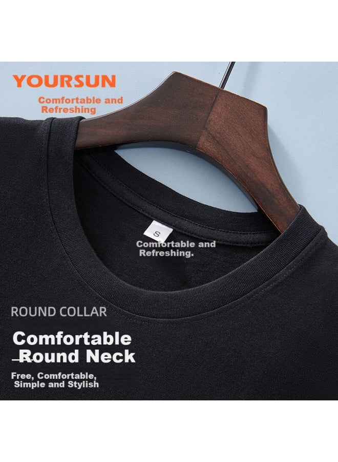 Your Sun Comfortable And Cool 100% Cotton Men's T-shirt Men's Ribbed Base Sweatshirt Loose Casual Sports Round Neck Short Sleeve Two-pack - Image 4