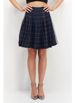 VERO MODA Women Checkered Midi Skirt, Dark Blue Combo  - Image 1