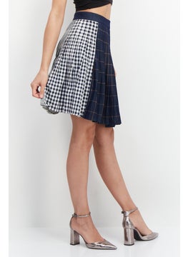 VERO MODA Women Checkered Midi Skirt, Dark Blue Combo  - Image 3