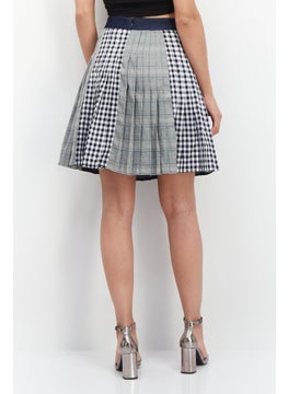VERO MODA Women Checkered Midi Skirt, Dark Blue Combo  - Image 2