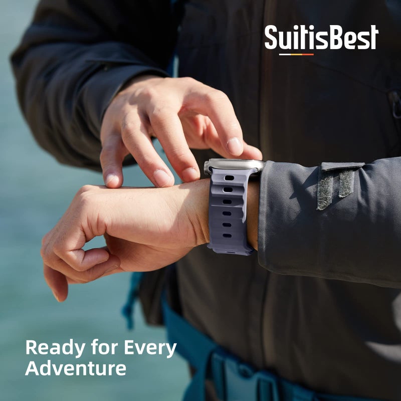 Suitisbest أشرطة رياضية متوافقة مع ساعة آبل ألترا 2 بحجم 49 مم 46 مم 45 مم 44 مم 42 مم للرجال، أساور سيليكون ناعمة مقاومة للماء حزام بديل لساعة آبل سيريز 10 9 8 7 6 5 4 3 SE، عبوة من 2 - Image 5