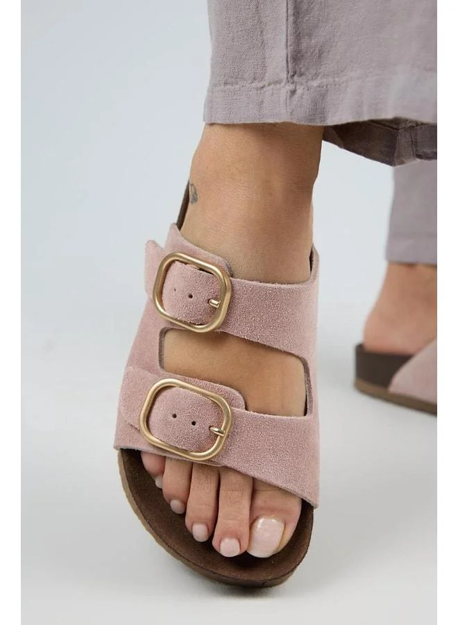 Jazmin Women's Genuine Leather Double Buckle Powder Slippers.
