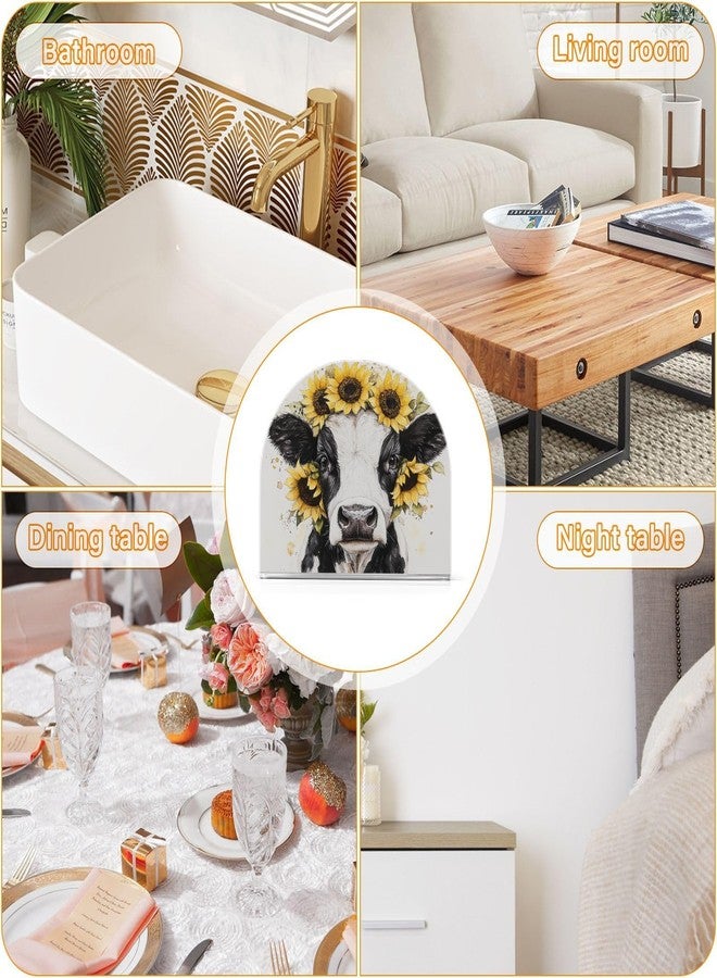 Fustylead Watercolor Black and White Cow Sunflower Napkin Holder for Table Acrylic Cocktail Napkin Holders Small Decorative Napkin Dispenser for Home Party Holiday Dining Kitchen Accessories - Image 4