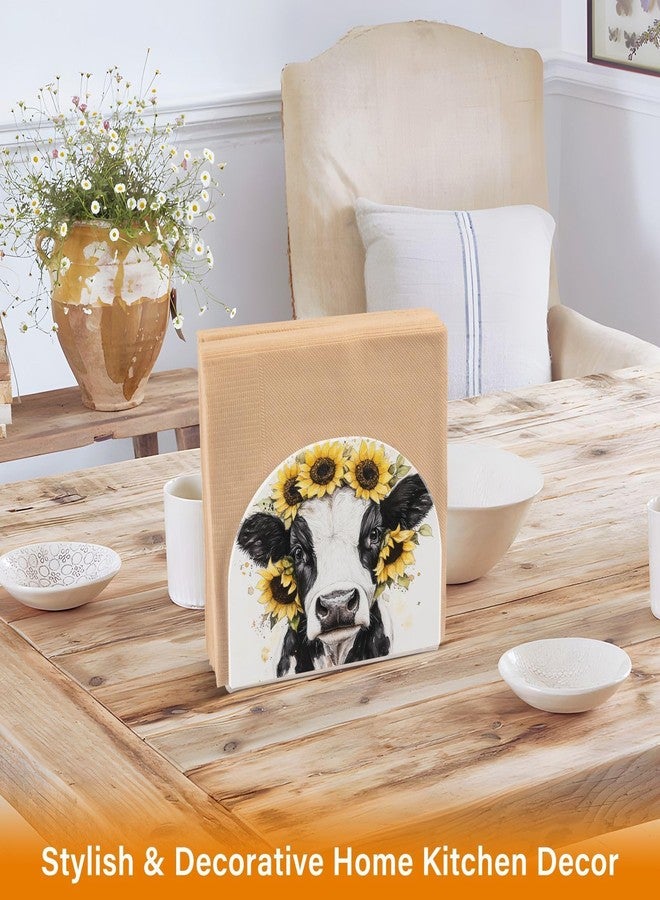 Fustylead Watercolor Black and White Cow Sunflower Napkin Holder for Table Acrylic Cocktail Napkin Holders Small Decorative Napkin Dispenser for Home Party Holiday Dining Kitchen Accessories - Image 2