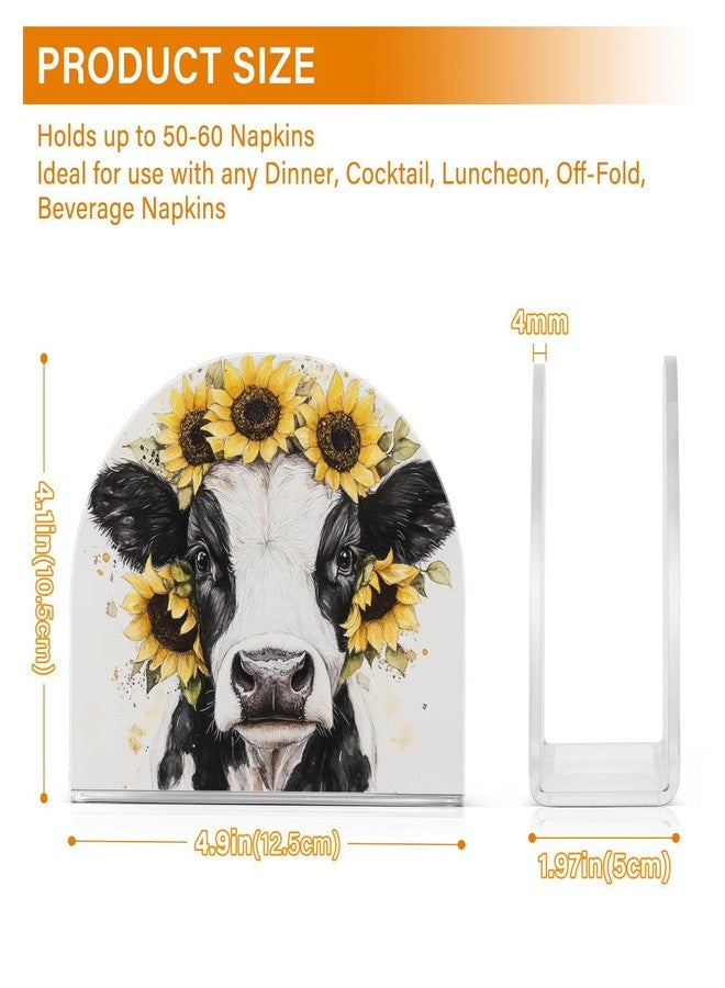 Fustylead Watercolor Black and White Cow Sunflower Napkin Holder for Table Acrylic Cocktail Napkin Holders Small Decorative Napkin Dispenser for Home Party Holiday Dining Kitchen Accessories - Image 3