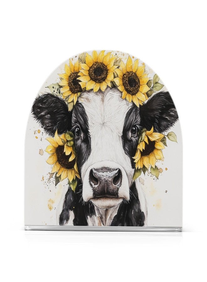 Fustylead Watercolor Black and White Cow Sunflower Napkin Holder for Table Acrylic Cocktail Napkin Holders Small Decorative Napkin Dispenser for Home Party Holiday Dining Kitchen Accessories - Image 1