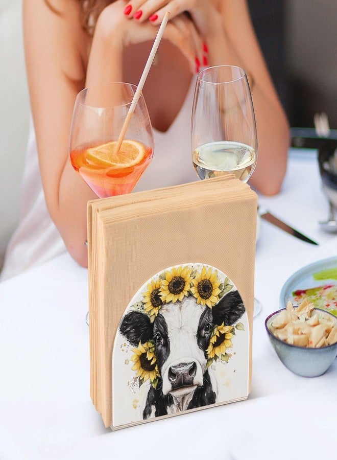 Fustylead Watercolor Black and White Cow Sunflower Napkin Holder for Table Acrylic Cocktail Napkin Holders Small Decorative Napkin Dispenser for Home Party Holiday Dining Kitchen Accessories - Image 5