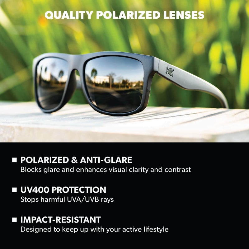 Knockaround Torrey Pines Polarized Sunglasses for Men & Women - Impact Resistant Lenses & Full UV400 Protection, Matte Black Frames/Black Lenses - Image 2