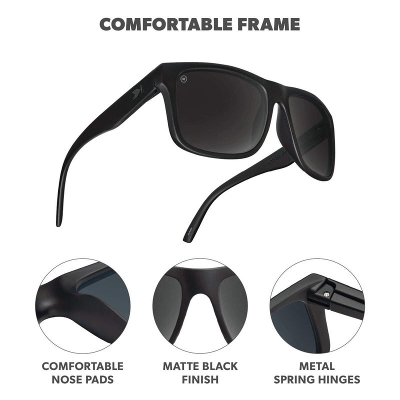 Knockaround Torrey Pines Polarized Sunglasses for Men & Women - Impact Resistant Lenses & Full UV400 Protection, Matte Black Frames/Black Lenses - Image 3