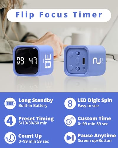 LUCKY TIME Productivity Timer Flip Gravity Sensor Cube Timer Countdown & Countup,Mute & Vibrate & Sound，5/10/30/60min & Custom Timing, Perfect for ADHD,Work,Learning,Kitchen Cooking (1Blue) - Image 3