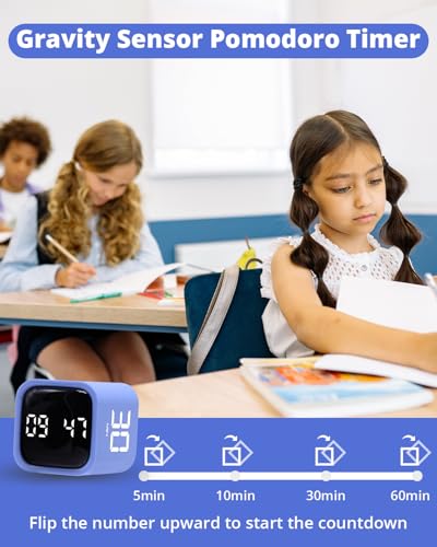 LUCKY TIME Productivity Timer Flip Gravity Sensor Cube Timer Countdown & Countup,Mute & Vibrate & Sound，5/10/30/60min & Custom Timing, Perfect for ADHD,Work,Learning,Kitchen Cooking (1Blue) - Image 2