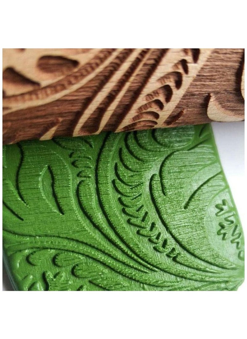 Lady Kitchen - Hand Made Dough Sheeter Made Of Carved Wood Natural Wooden Rolling Pin with Natural Patterns Imprint Roller with Embossed Decorations for Biscuits - Image 1