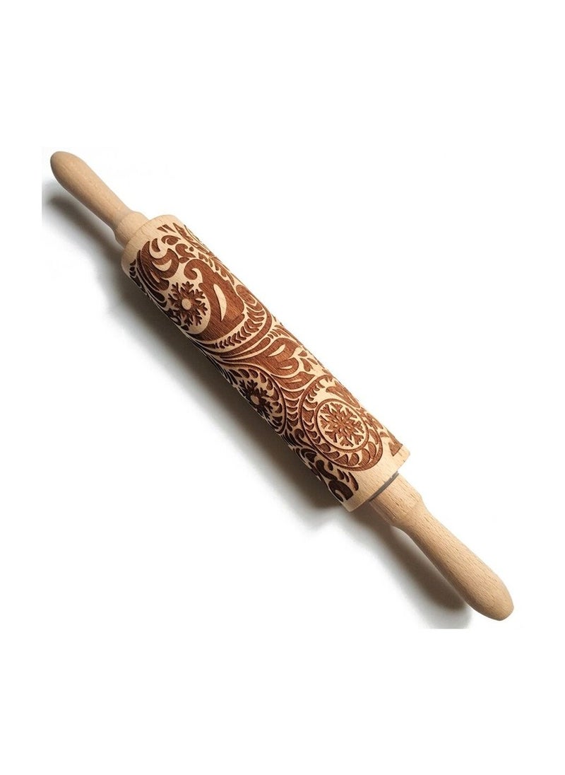 Lady Kitchen - Hand Made Dough Sheeter Made Of Carved Wood Natural Wooden Rolling Pin with Natural Patterns Imprint Roller with Embossed Decorations for Biscuits - Image 1