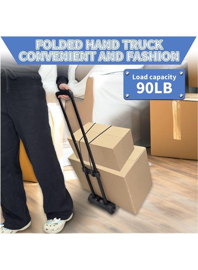 عربست عربة يدوية قابلة للطي وخفيفة الوزن وقابلة للحمل، عربة يدوية قابلة للطي بعجلتين مع حبال مرنة، عربة أدوات مدمجة مع 40 كجم/90 رطلاً شديدة التحمل بعجلتين للتنقل والسفر والتسوق والمكتب واستخدام الأمتعة - Image 3