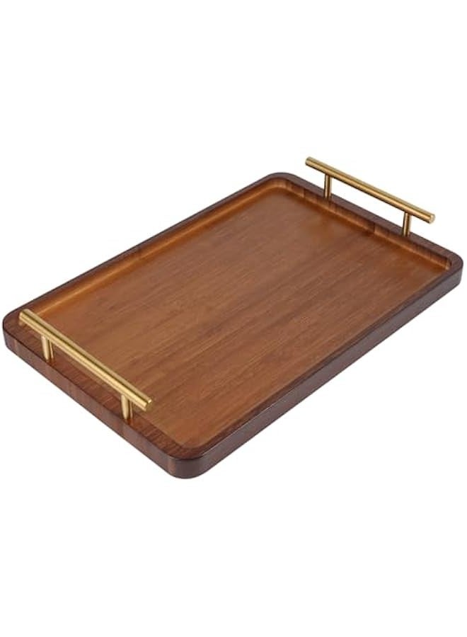 Beauenty Bamboo Dinner Tray with Metal Handle, Suitable for Desserts, Cakes, Tea Cups, Home Tea Table Decoration, Dinner Tray for Coffee, Breakfast, Dinner and More (36x25x2cm) - Image 1