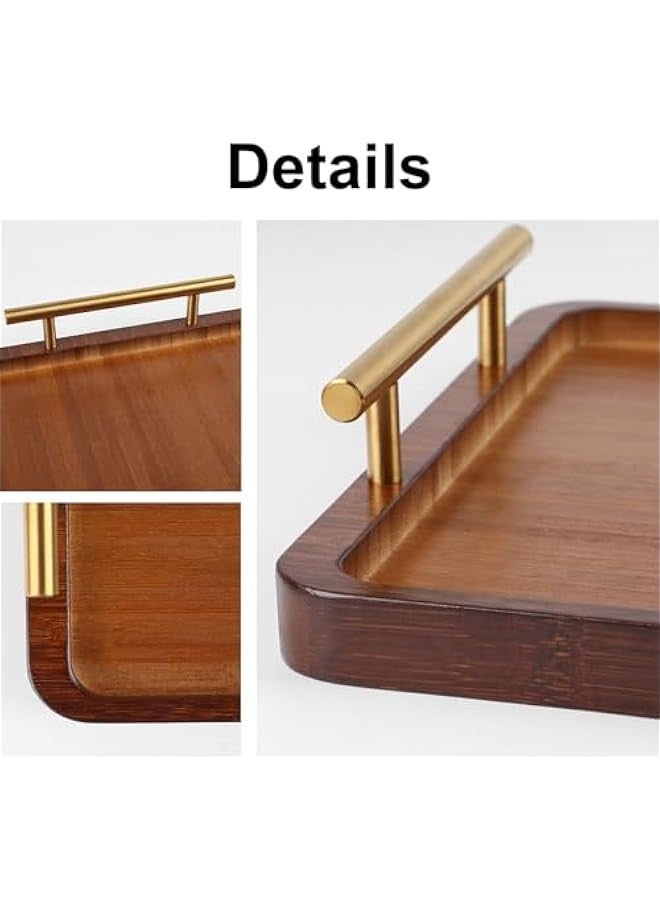 Beauenty Bamboo Dinner Tray with Metal Handle, Suitable for Desserts, Cakes, Tea Cups, Home Tea Table Decoration, Dinner Tray for Coffee, Breakfast, Dinner and More (36x25x2cm) - Image 2
