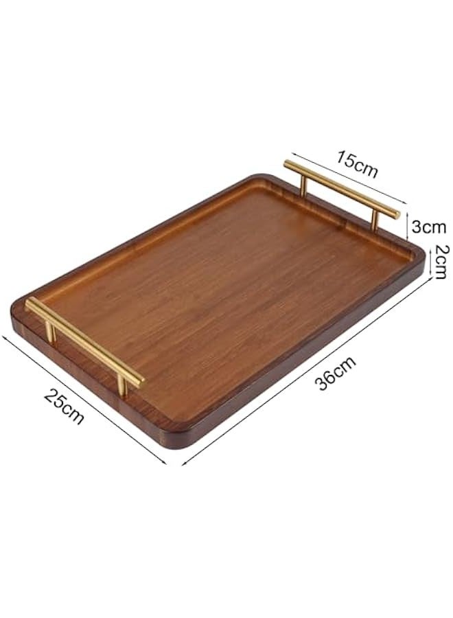 Beauenty Bamboo Dinner Tray with Metal Handle, Suitable for Desserts, Cakes, Tea Cups, Home Tea Table Decoration, Dinner Tray for Coffee, Breakfast, Dinner and More (36x25x2cm) - Image 3