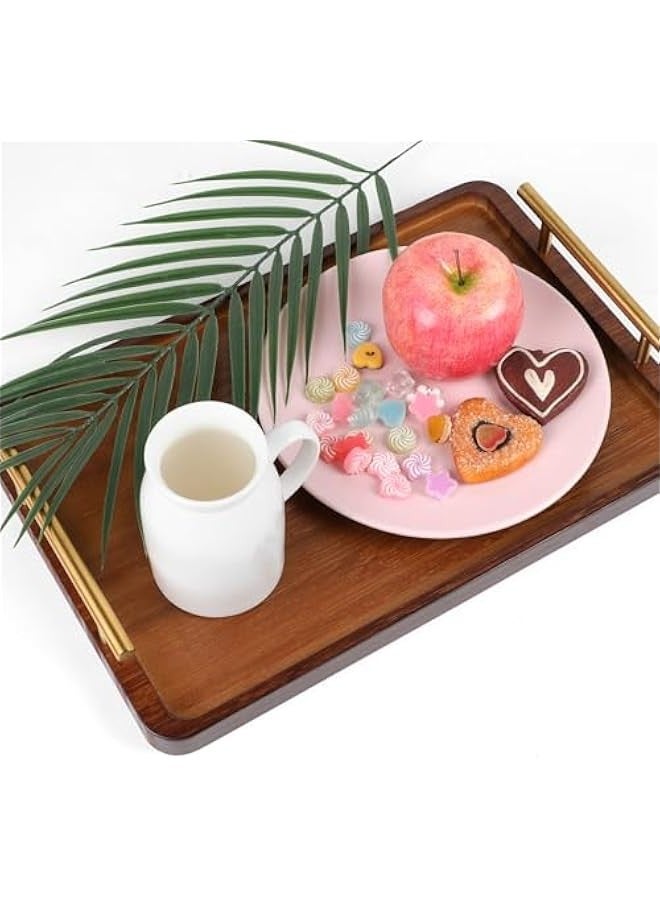 Beauenty Bamboo Dinner Tray with Metal Handle, Suitable for Desserts, Cakes, Tea Cups, Home Tea Table Decoration, Dinner Tray for Coffee, Breakfast, Dinner and More (36x25x2cm) - Image 4
