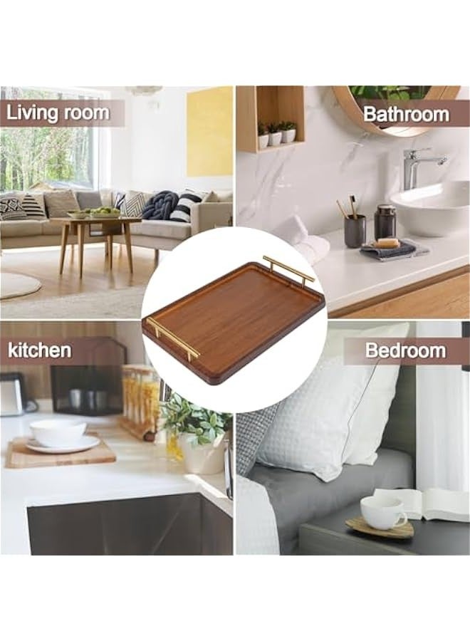 Beauenty Bamboo Dinner Tray with Metal Handle, Suitable for Desserts, Cakes, Tea Cups, Home Tea Table Decoration, Dinner Tray for Coffee, Breakfast, Dinner and More (36x25x2cm) - Image 5